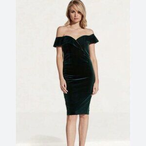Bardot Off Shoulder Sheath Dress 10L Hunter Green Velvet Cocktail Party